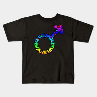 Mars Planet Symbol in Dark Rainbow Leopard Print Kids T-Shirt